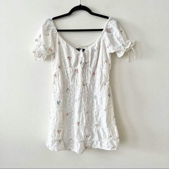 Lulu's Live In Sunshine White Floral Eyelet Lace Smocked Mini Dress - Picture 2 of 7